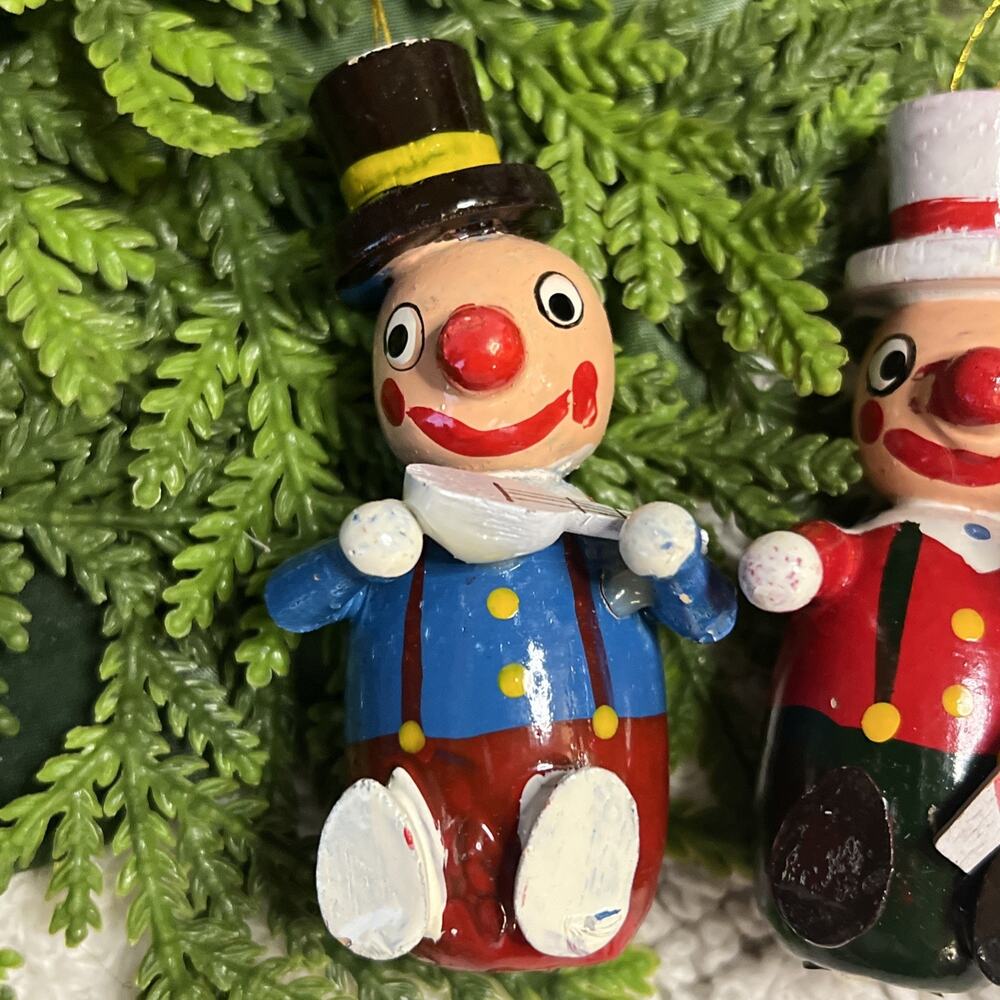 Lot of 3 Vintage Clown Colorful Wooden Ornaments Top Hats Tree 3.25” Christmas - Picture 2 of 8